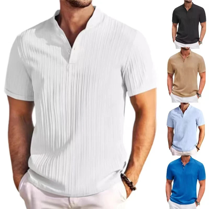 Men's Summer Striped Jacquard Shirt – Breathable, Stylish & Comfortable Short Sleeve Casual Wear