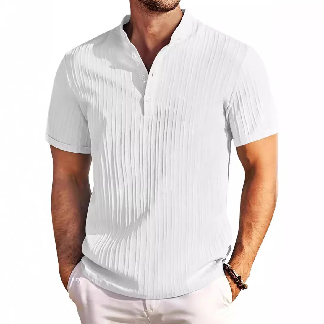 Men's Summer Striped Jacquard Shirt – Breathable, Stylish & Comfortable Short Sleeve Casual Wear