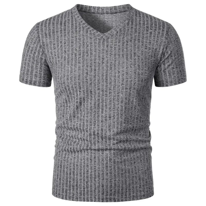 Summer Men's Short Sleeve Muscle T Shirts Stretch V Neck Bodybuilding Lightweight Streetwear Workout Tee Shirts Ribbed Shirt
