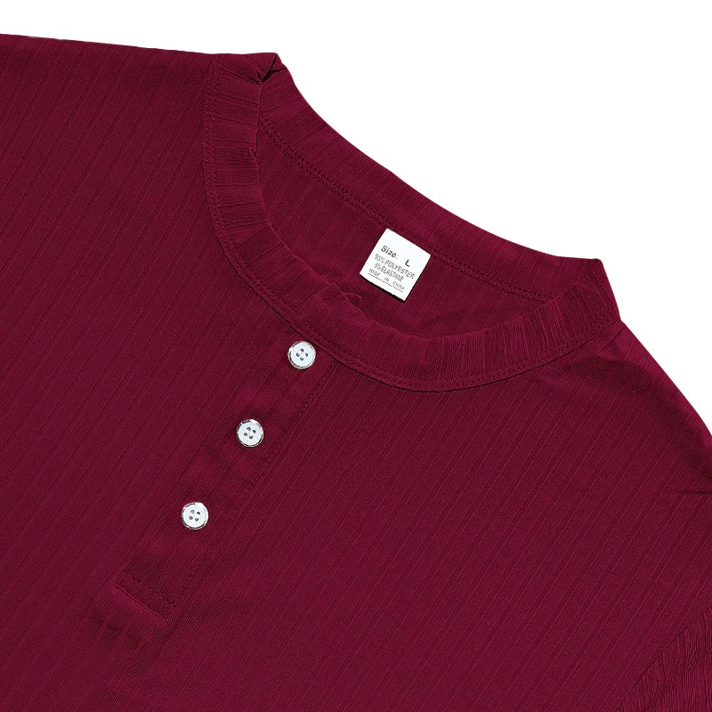 Men's Striped Knit Henley T-Shirt – Soft, Breathable & Stylish Casual Top with Short Sleeves