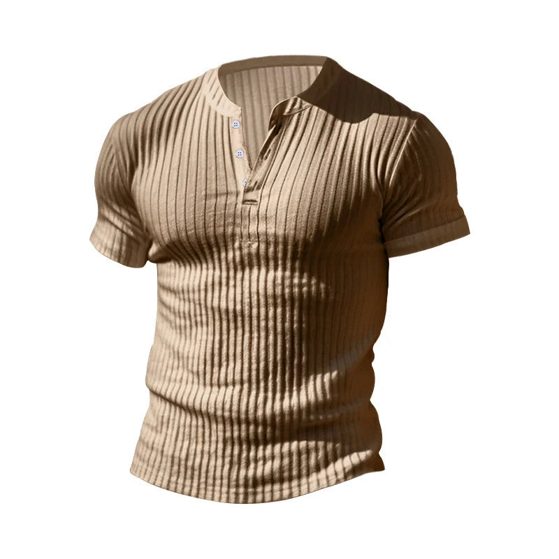 Mens T Shirt Henley Slim Fit V Neck Solid Color Ribbed Sweatshirts Summer Short Sleeve Button Men T-shirts Pullover Clothes Tops