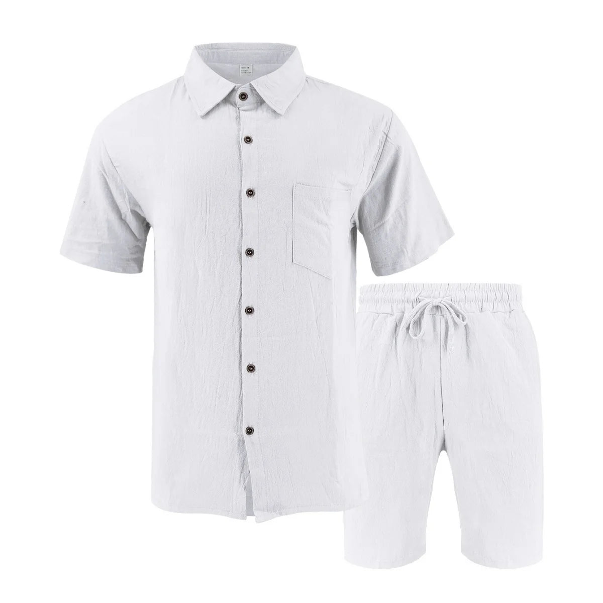 Men's Retro Summer 2-in-1 Set – Cotton & Linen Short-Sleeve Shirt and Shorts, Lightweight Beachwear