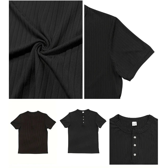 Men's Striped Knit Henley T-Shirt – Soft, Breathable & Stylish Casual Top with Short Sleeves
