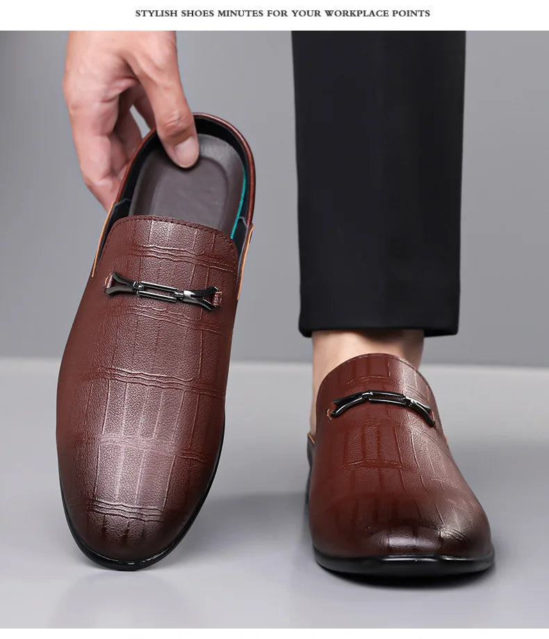 Summer New Designer Half Slippers for Men Fashion Casual Pointed-toe Dress Shoes Male Solid Color Leather Shoe Man