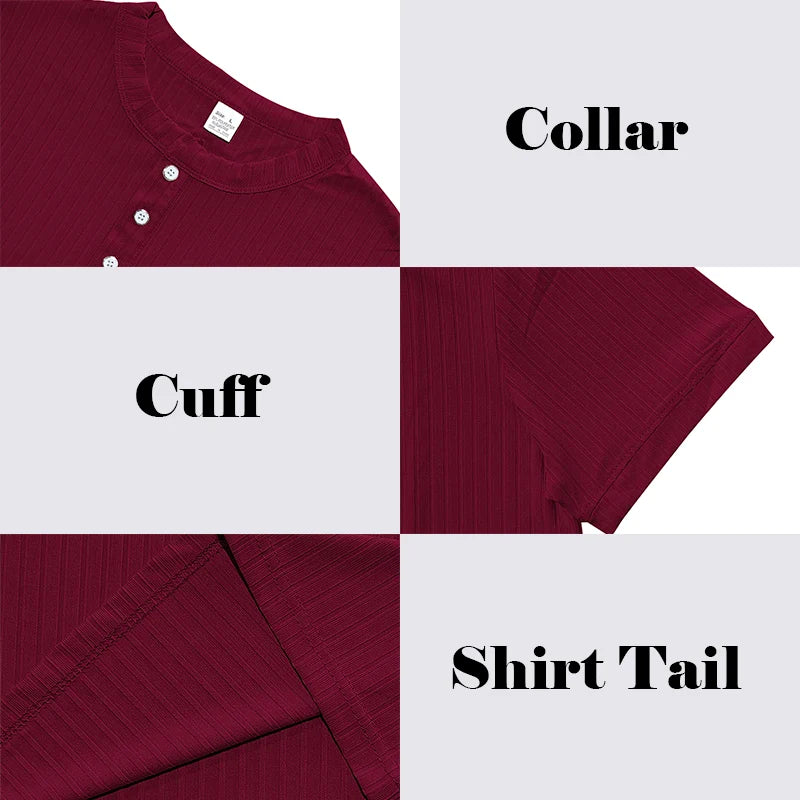 Men's Striped Knit Henley T-Shirt – Soft, Breathable & Stylish Casual Top with Short Sleeves