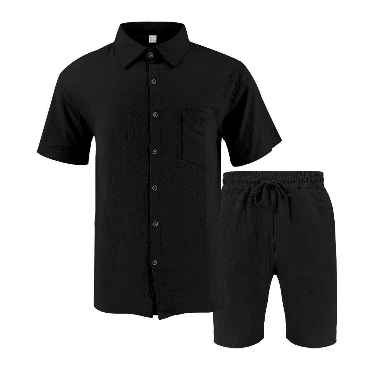 Men's Retro Summer 2-in-1 Set – Cotton & Linen Short-Sleeve Shirt and Shorts, Lightweight Beachwear