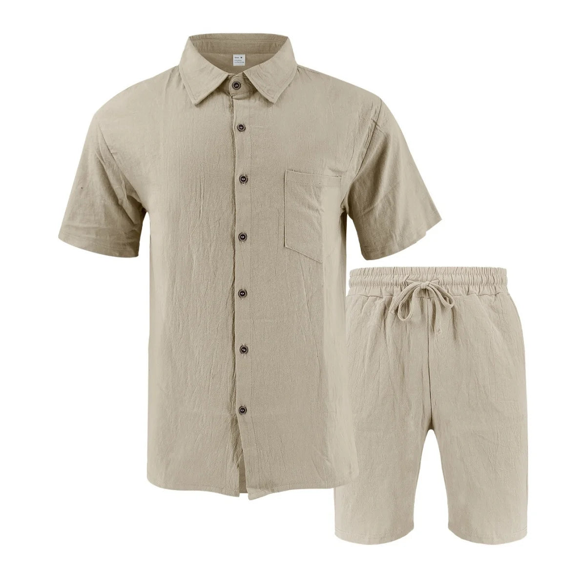 Men's Retro Summer 2-in-1 Set – Cotton & Linen Short-Sleeve Shirt and Shorts, Lightweight Beachwear