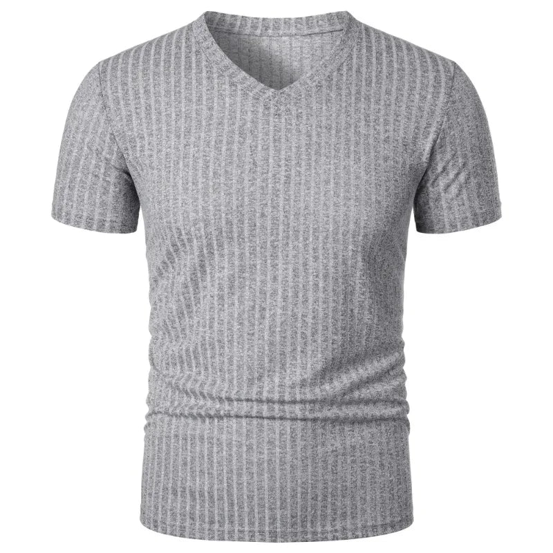 Summer Men's Short Sleeve Muscle T Shirts Stretch V Neck Bodybuilding Lightweight Streetwear Workout Tee Shirts Ribbed Shirt
