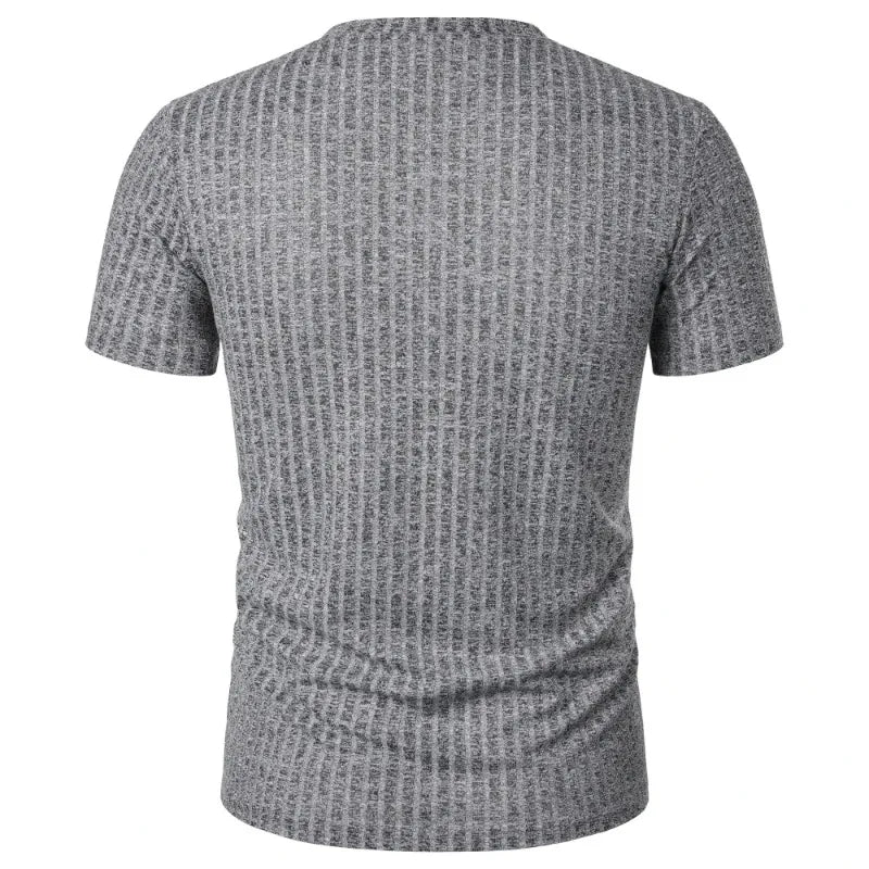 Summer Men's Short Sleeve Muscle T Shirts Stretch V Neck Bodybuilding Lightweight Streetwear Workout Tee Shirts Ribbed Shirt