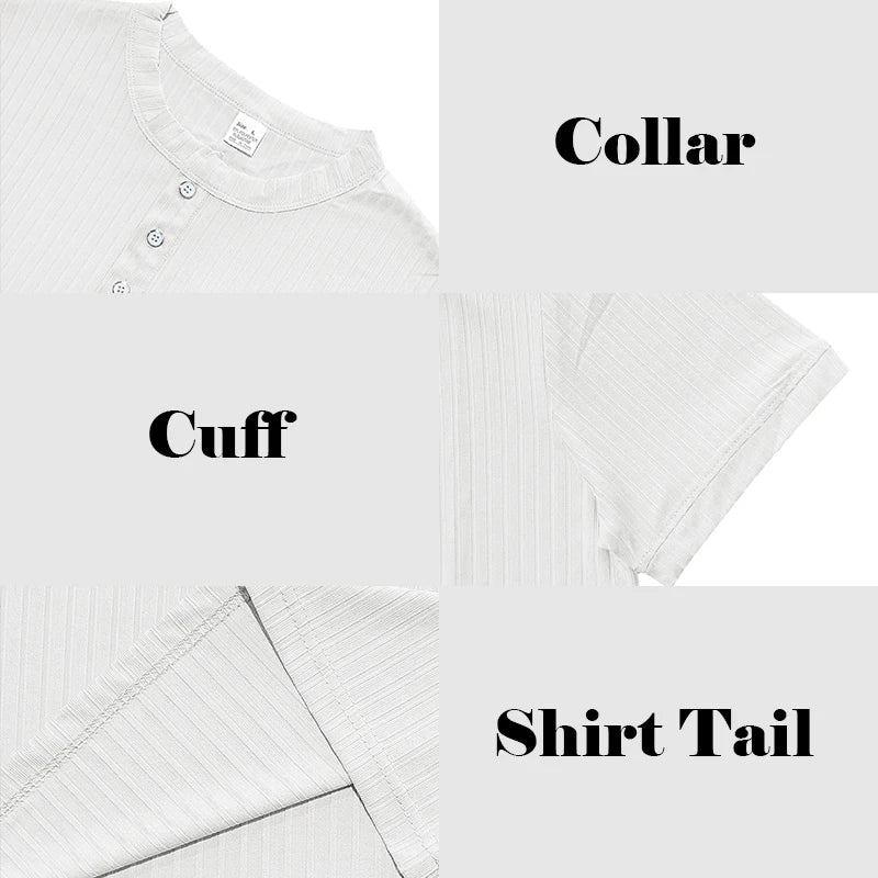 Men's Striped Knit Henley T-Shirt – Soft, Breathable & Stylish Casual Top with Short Sleeves