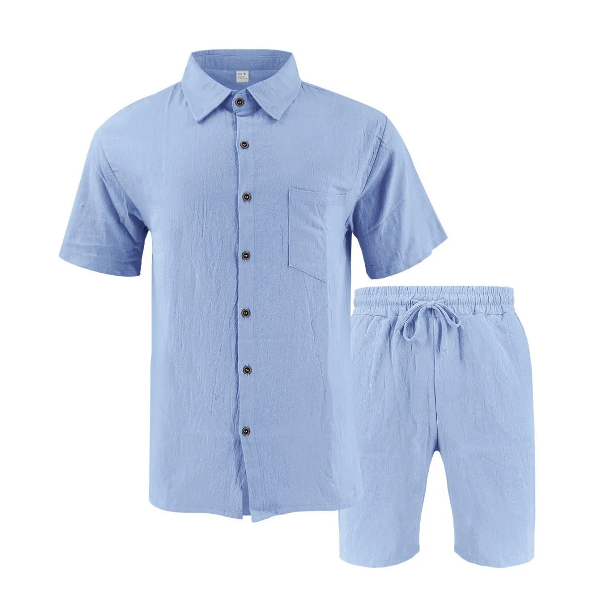 Men's Retro Summer 2-in-1 Set – Cotton & Linen Short-Sleeve Shirt and Shorts, Lightweight Beachwear