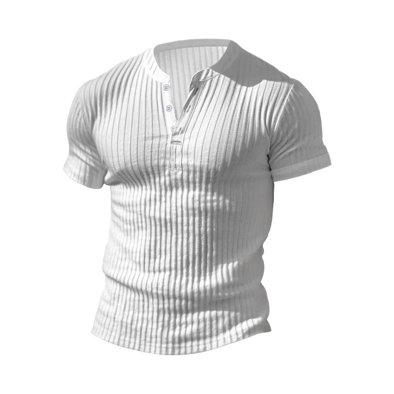 Mens T Shirt Henley Slim Fit V Neck Solid Color Ribbed Sweatshirts Summer Short Sleeve Button Men T-shirts Pullover Clothes Tops
