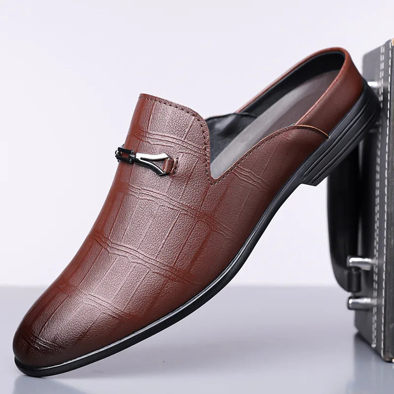 Summer New Designer Half Slippers for Men Fashion Casual Pointed-toe Dress Shoes Male Solid Color Leather Shoe Man