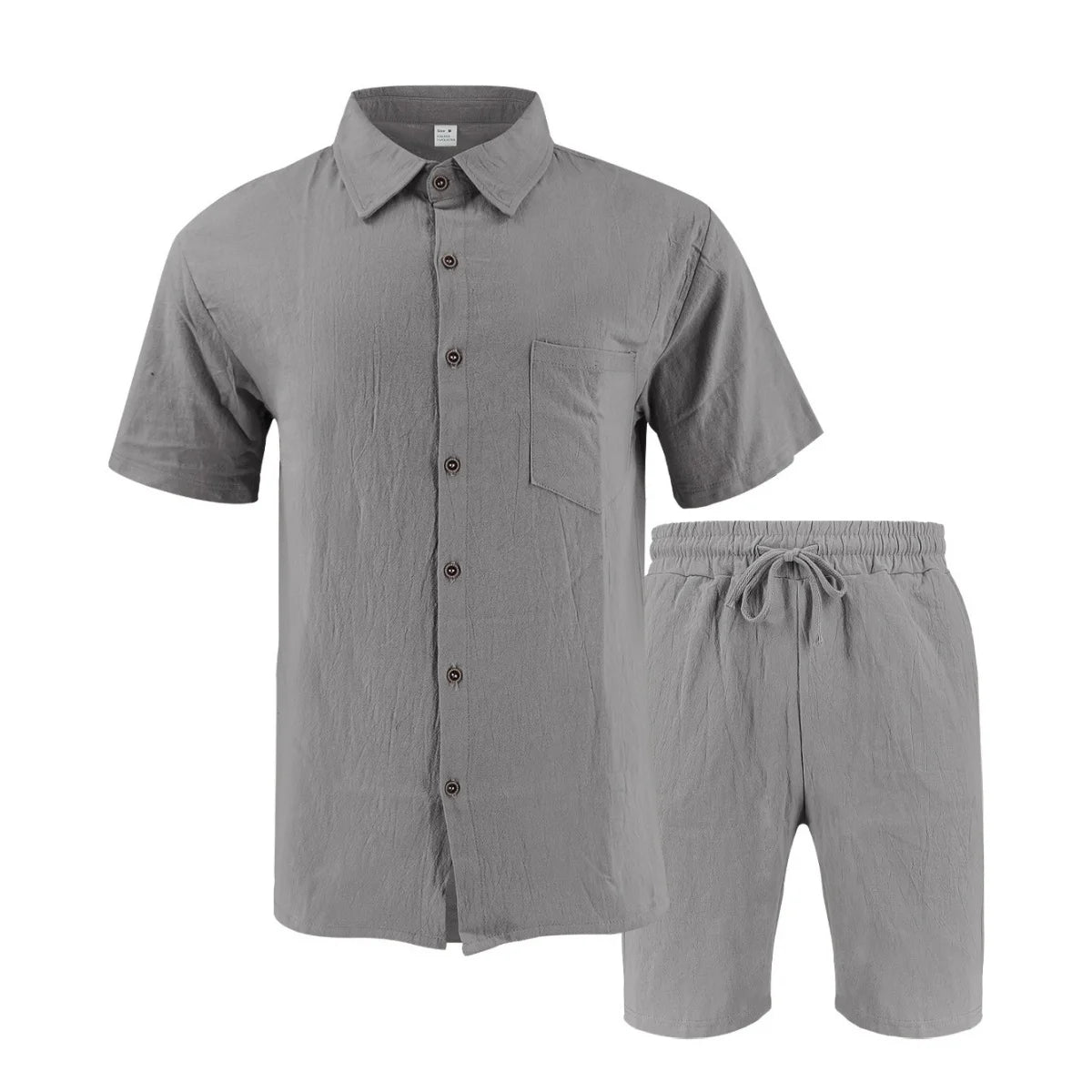 Men's Retro Summer 2-in-1 Set – Cotton & Linen Short-Sleeve Shirt and Shorts, Lightweight Beachwear