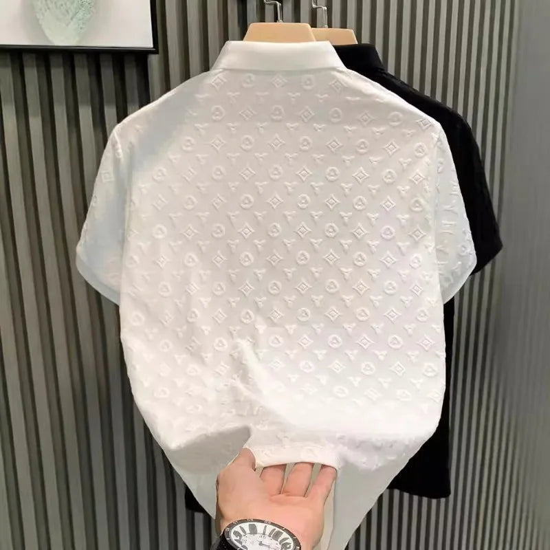 New Summer Fashion Men Polo Shirts Letter Printed Half Collar Short Sleeve Casual Breathable Streetwear Men Shirts Tops
