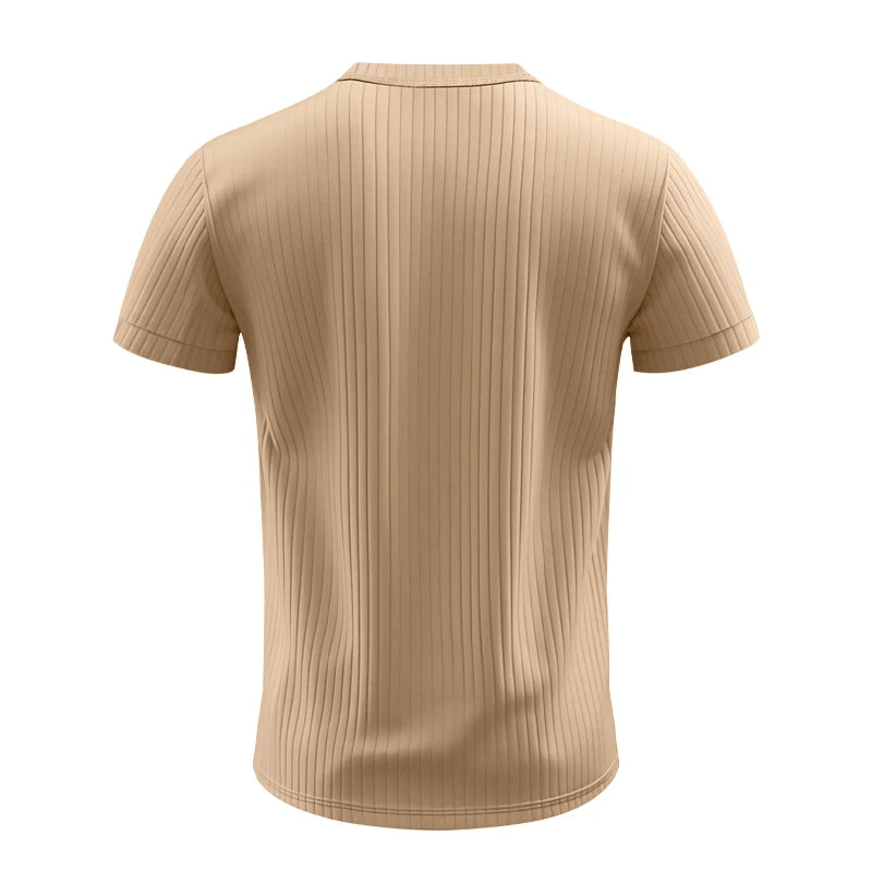 Men's Striped Knit Henley T-Shirt – Soft, Breathable & Stylish Casual Top with Short Sleeves