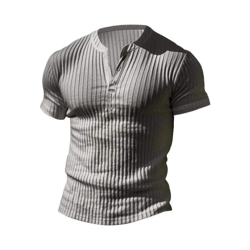 Mens T Shirt Henley Slim Fit V Neck Solid Color Ribbed Sweatshirts Summer Short Sleeve Button Men T-shirts Pullover Clothes Tops