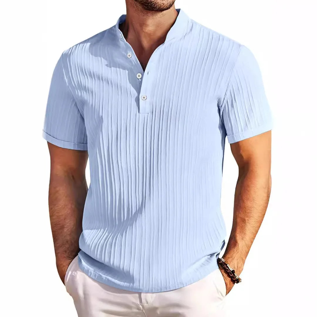 Men's Summer Striped Jacquard Shirt – Breathable, Stylish & Comfortable Short Sleeve Casual Wear
