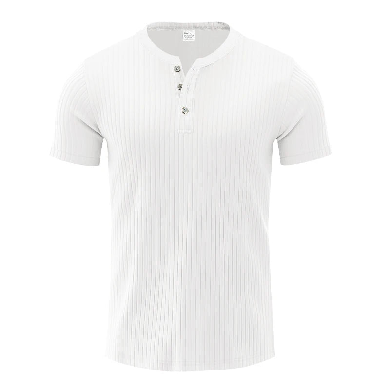 Men's Striped Knit Henley T-Shirt – Soft, Breathable & Stylish Casual Top with Short Sleeves