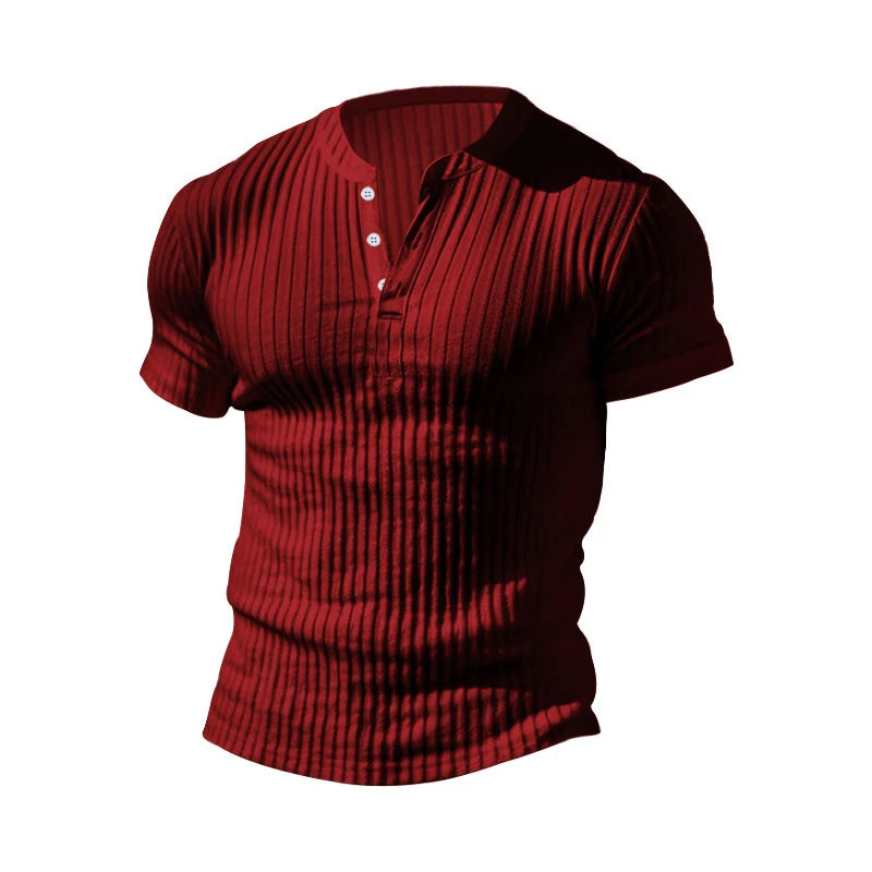 Mens T Shirt Henley Slim Fit V Neck Solid Color Ribbed Sweatshirts Summer Short Sleeve Button Men T-shirts Pullover Clothes Tops