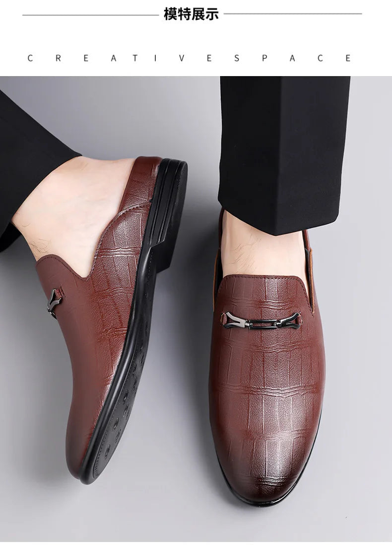 Summer New Designer Half Slippers for Men Fashion Casual Pointed-toe Dress Shoes Male Solid Color Leather Shoe Man