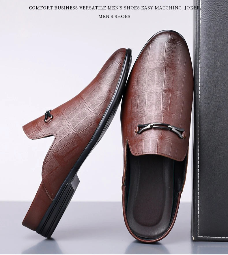 Summer New Designer Half Slippers for Men Fashion Casual Pointed-toe Dress Shoes Male Solid Color Leather Shoe Man