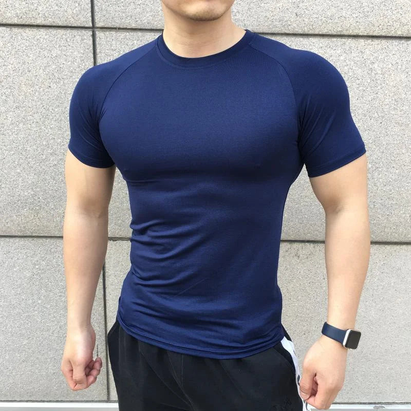 2025 Men’s Compression Workout Shirt – Short Sleeve, Elastic Fit for Gym & Running
