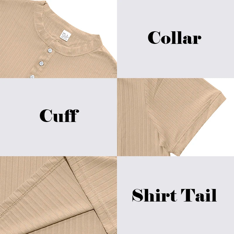 Men's Striped Knit Henley T-Shirt – Soft, Breathable & Stylish Casual Top with Short Sleeves