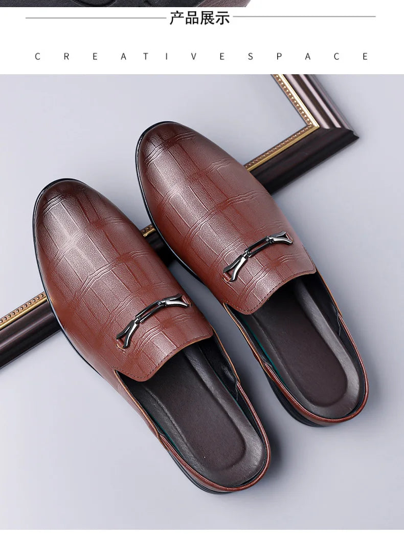 Summer New Designer Half Slippers for Men Fashion Casual Pointed-toe Dress Shoes Male Solid Color Leather Shoe Man