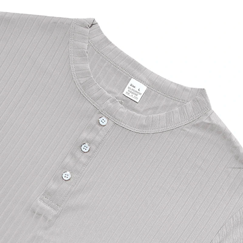 Men's Striped Knit Henley T-Shirt – Soft, Breathable & Stylish Casual Top with Short Sleeves