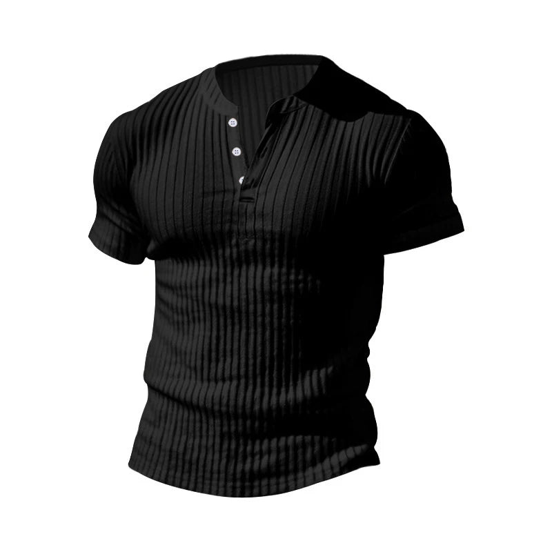 Mens T Shirt Henley Slim Fit V Neck Solid Color Ribbed Sweatshirts Summer Short Sleeve Button Men T-shirts Pullover Clothes Tops