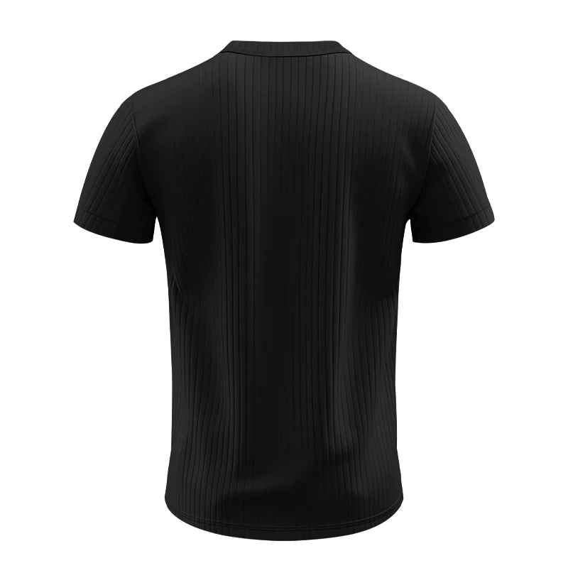Men's Striped Knit Henley T-Shirt – Soft, Breathable & Stylish Casual Top with Short Sleeves
