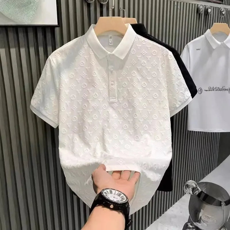 New Summer Fashion Men Polo Shirts Letter Printed Half Collar Short Sleeve Casual Breathable Streetwear Men Shirts Tops