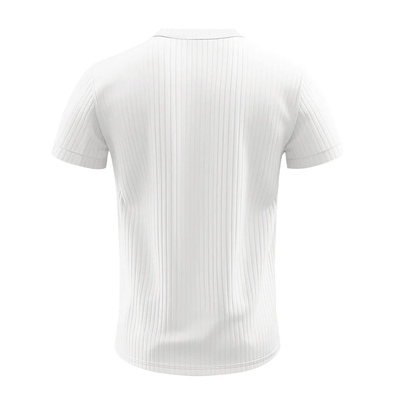Men's Striped Knit Henley T-Shirt – Soft, Breathable & Stylish Casual Top with Short Sleeves