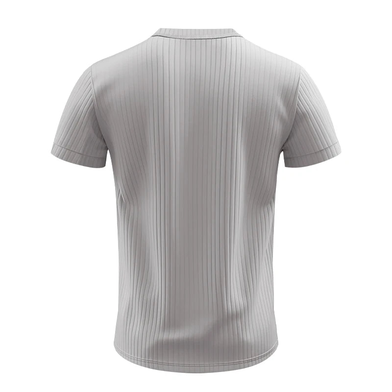 Men's Striped Knit Henley T-Shirt – Soft, Breathable & Stylish Casual Top with Short Sleeves