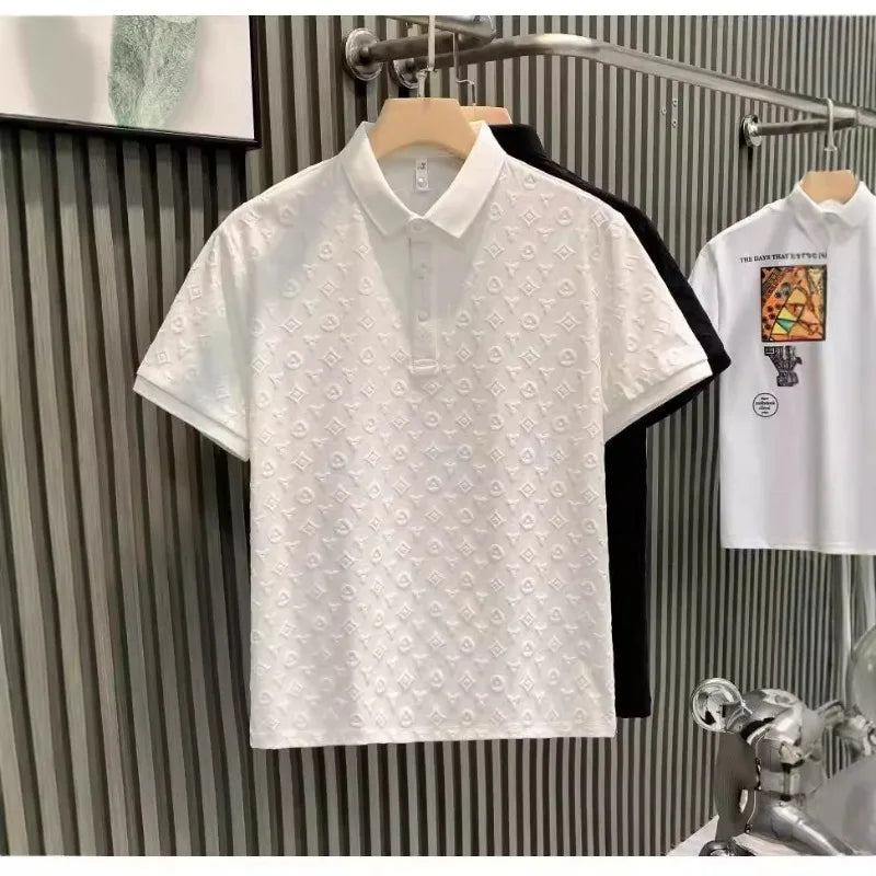 New Summer Fashion Men Polo Shirts Letter Printed Half Collar Short Sleeve Casual Breathable Streetwear Men Shirts Tops