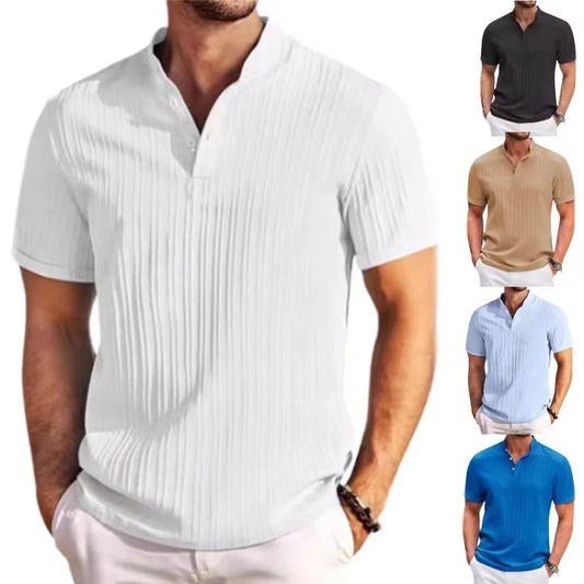 Men's Summer Striped Jacquard Shirt – Breathable, Stylish & Comfortable Short Sleeve Casual Wear