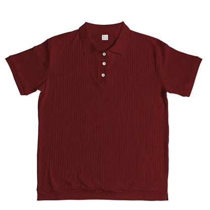 2024 Summer Knit Men’s Polo Shirt – Business Casual Striped Henry Short Sleeve for Comfort & Style