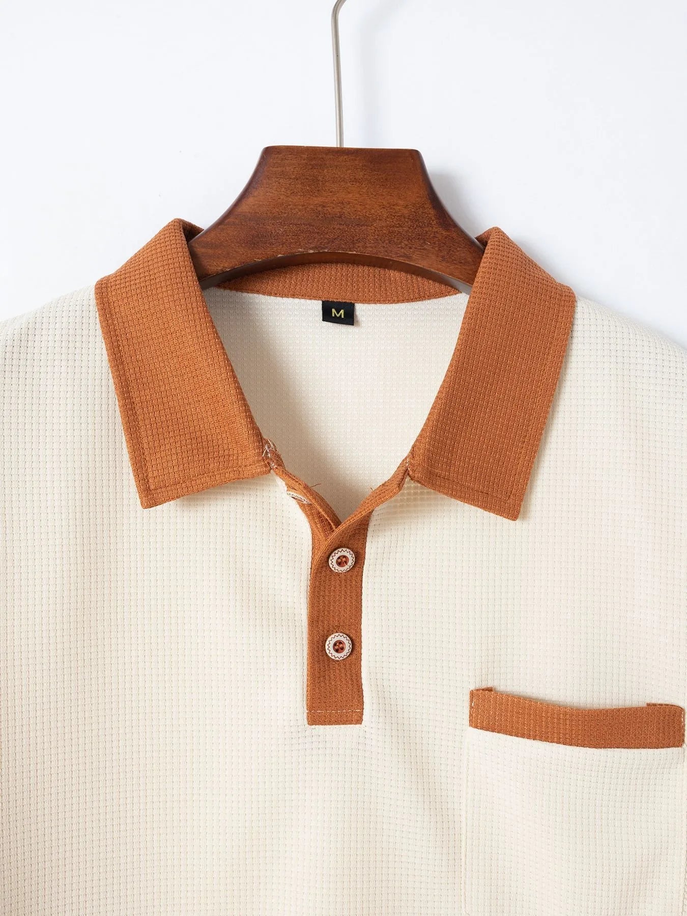 2025 new summer men's short sleeve POLO shirt Waffle color chest pocket short sleeve button T-shirt top
