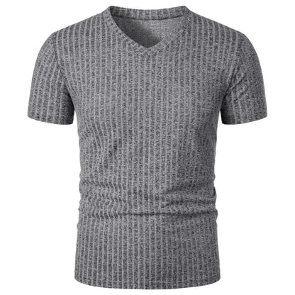 Summer Men's Short Sleeve Muscle T Shirts Stretch V Neck Bodybuilding Lightweight Streetwear Workout Tee Shirts Ribbed Shirt