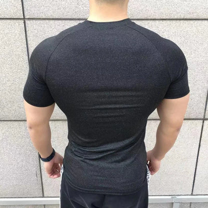 2025 Men’s Compression Workout Shirt – Short Sleeve, Elastic Fit for Gym & Running