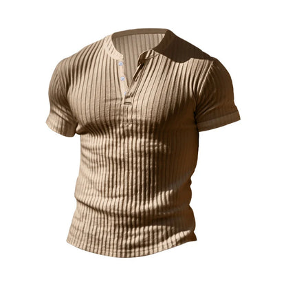 Mens T Shirt Henley Slim Fit V Neck Solid Color Ribbed Sweatshirts Summer Short Sleeve Button Men T-shirts Pullover Clothes Tops