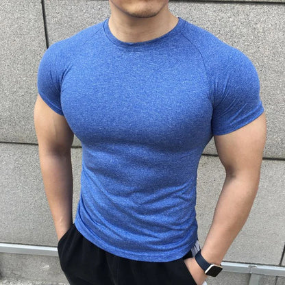 2025 Men’s Compression Workout Shirt – Short Sleeve, Elastic Fit for Gym & Running