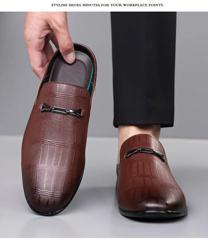 Summer New Designer Half Slippers for Men Fashion Casual Pointed-toe Dress Shoes Male Solid Color Leather Shoe Man