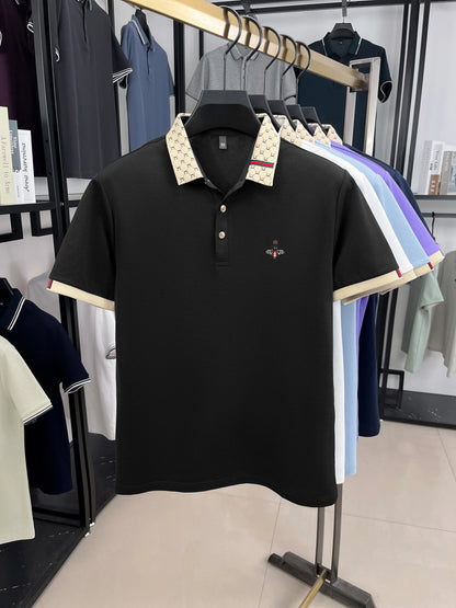 High-End Men’s Polo Shirt – Jacquard Lapel, Little Bee Embroidery & Personality Letter Design | Summer Fashion Trend