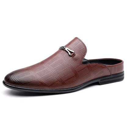 Summer New Designer Half Slippers for Men Fashion Casual Pointed-toe Dress Shoes Male Solid Color Leather Shoe Man