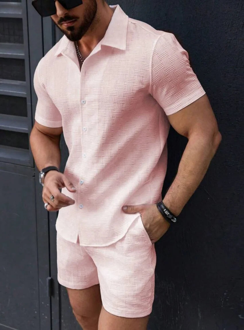 2025 Men's Casual Beach Set – Short Sleeve Shirt & Shorts, Lightweight & Trendy Two-Piece