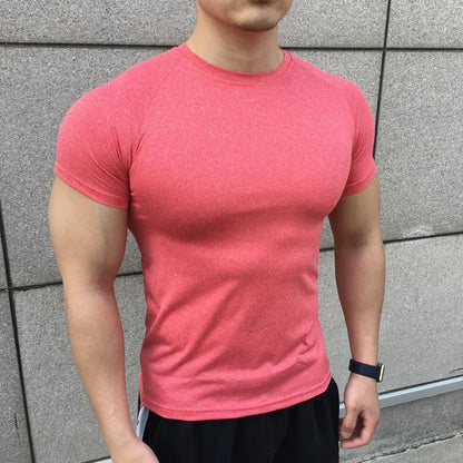 2025 Men’s Compression Workout Shirt – Short Sleeve, Elastic Fit for Gym & Running