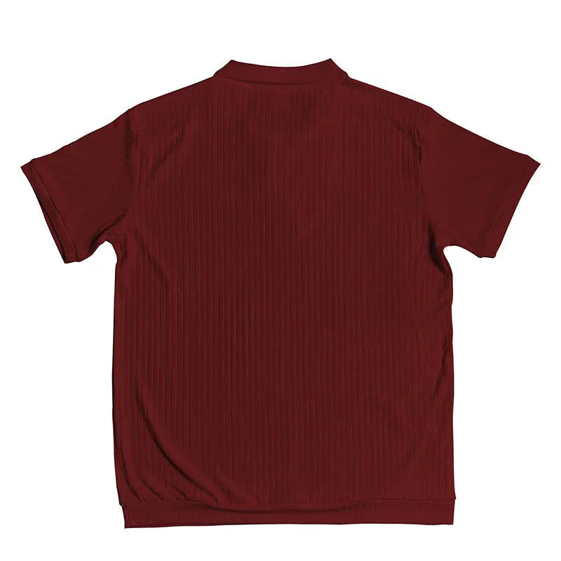 2024 Summer Knit Men’s Polo Shirt – Business Casual Striped Henry Short Sleeve for Comfort & Style