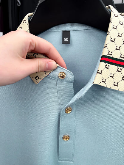High-End Men’s Polo Shirt – Jacquard Lapel, Little Bee Embroidery & Personality Letter Design | Summer Fashion Trend